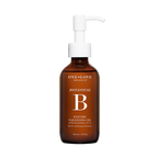 A 120 mL amber glass pump bottle of One+Love Organics Botanical B Enzyme Cleansing Oil against a solid white background.