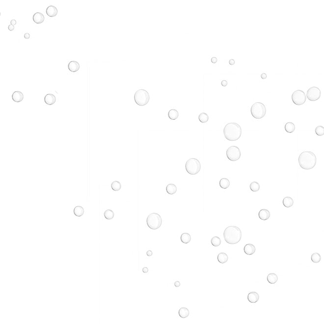 A white background decorated with scattered translucent bubble-like circles of varying sizes.