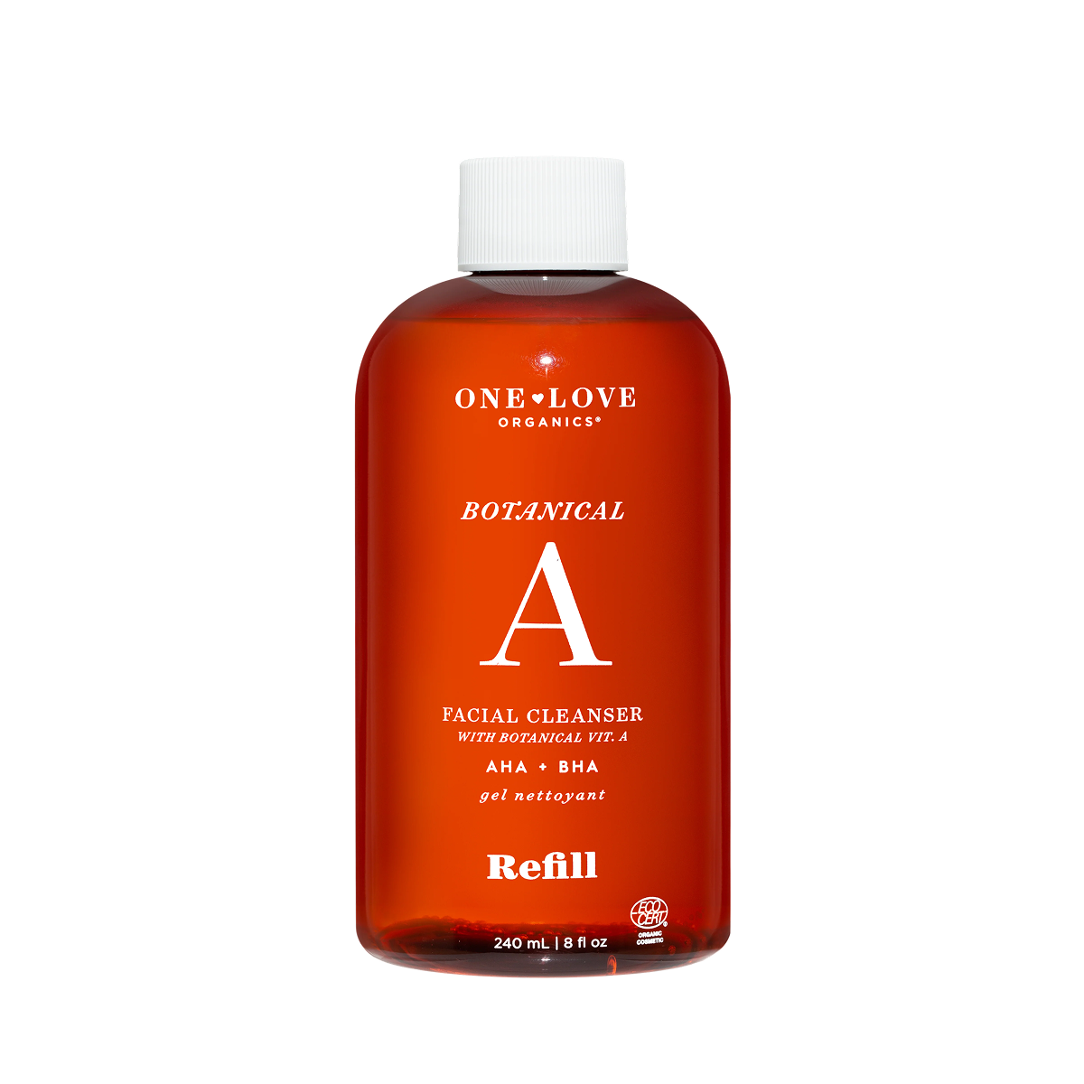 A 240 mL bottle of One Love Organics Botanical A Facial Cleanser refill