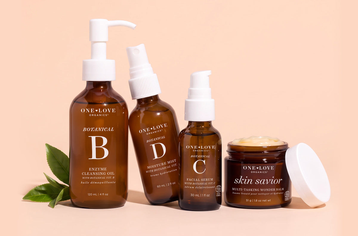 Botanical B Cleansing Oil, Botanical D Moisture Mist , Botanical C Facial Serum, and Skin Savior