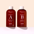 Two bottles labeled 'BOTANICAL A' and 'BOTANICAL B', marked as 'Refill' with a clear liquid, likely cleansers, against a neutral background.