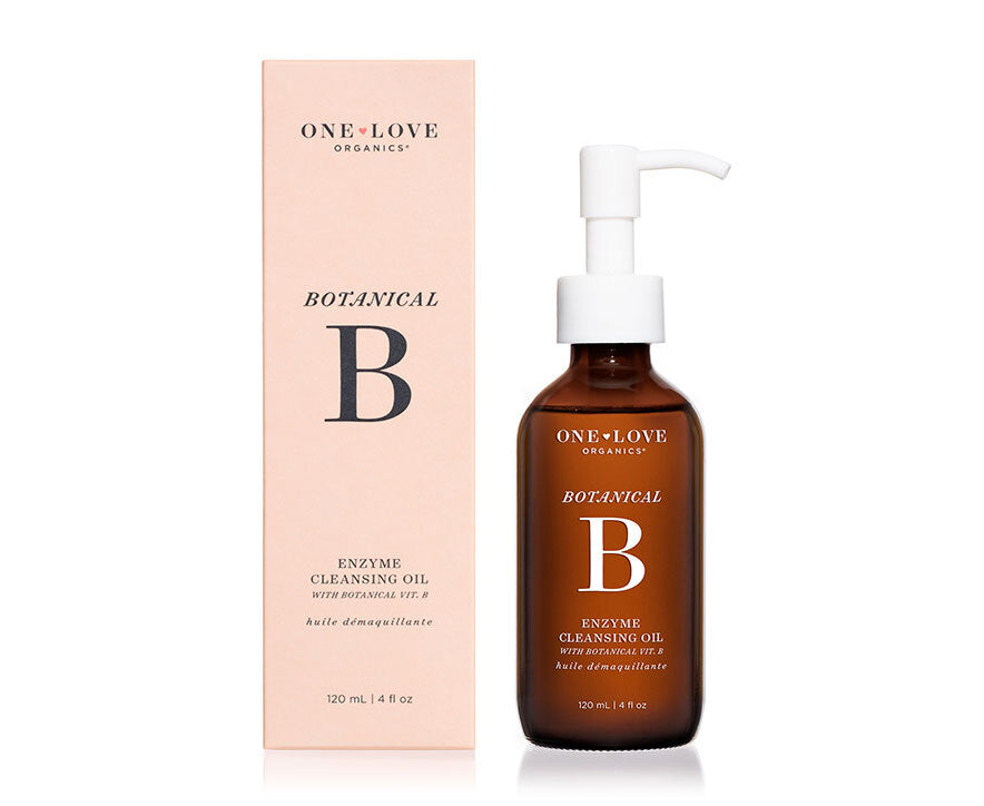 Botanical B Enzyme Cleansing Oil bottle next to its packaging