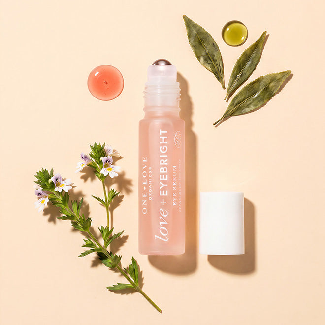 A roll-on bottle of One love organics love Eyebright eye serum